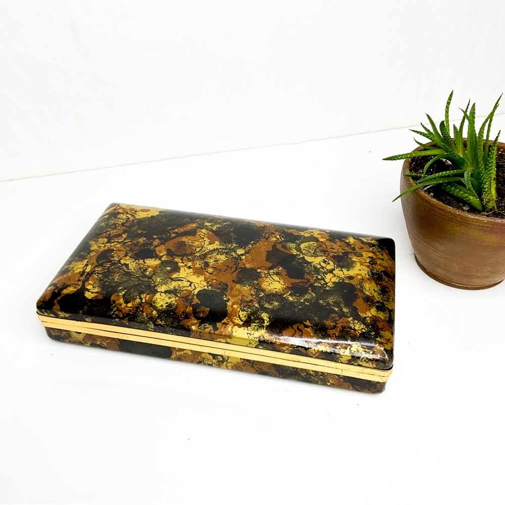 Vintage Mele Jewellery Box Gold Brown Marbled Vanity Case